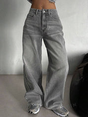 Vintage Washed Straight Wide Leg Jeans