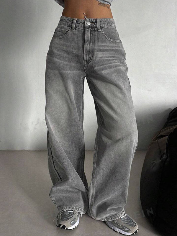 Vintage Washed Straight Wide Leg Jeans