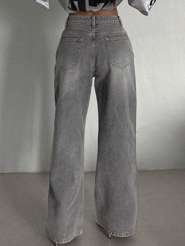 Vintage Washed Straight Wide Leg Jeans