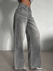 Vintage Washed Straight Wide Leg Jeans