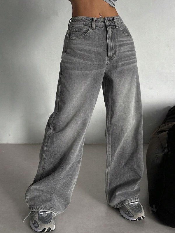 Vintage Washed Straight Wide Leg Jeans