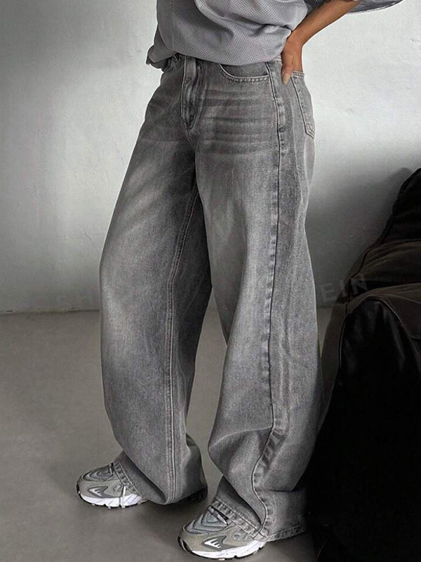 Vintage Washed Straight Wide Leg Jeans