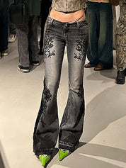 Vintage Botanical Print Flare Jeans