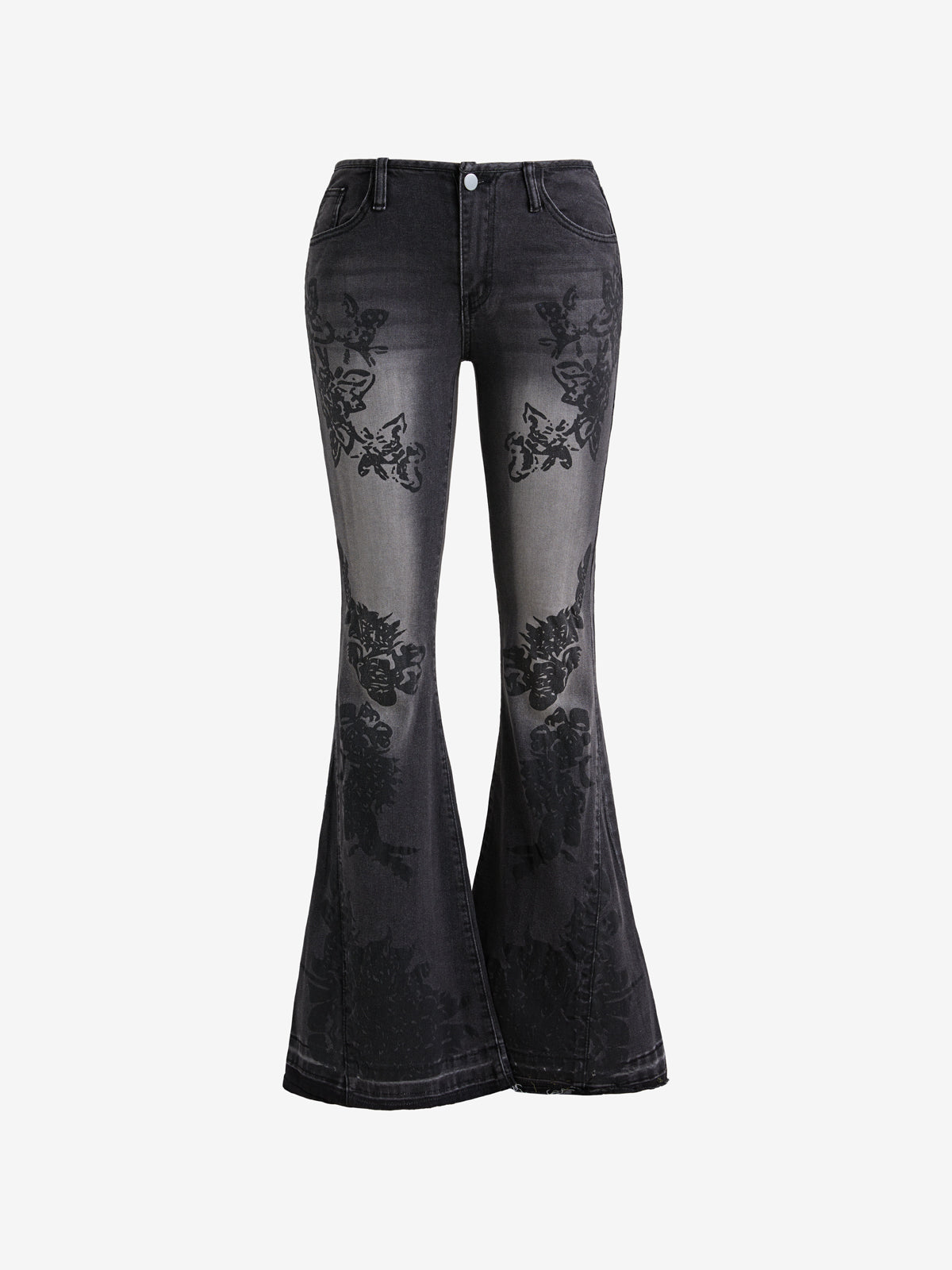 Vintage Botanical Print Flare Jeans