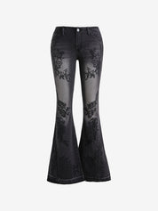 Vintage Botanical Print Flare Jeans