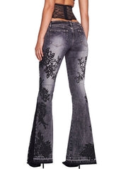 Vintage Botanical Print Flare Jeans