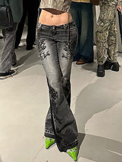 Vintage Botanical Print Flare Jeans