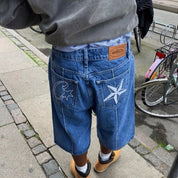 Alcatraz Star Embroidery Denim Shorts