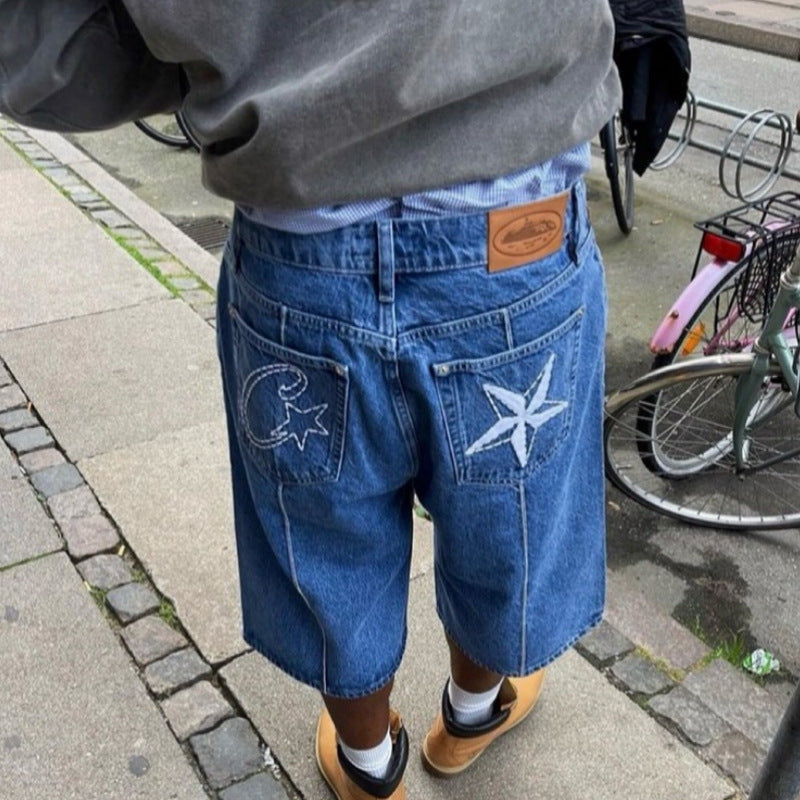 Alcatraz Star Embroidery Denim Shorts