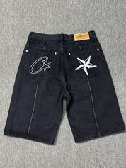 Alcatraz Star Embroidery Denim Shorts