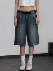 Vintage Washed Aged Denim Shorts