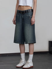 Vintage Washed Aged Denim Shorts
