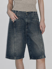 Vintage Washed Aged Denim Shorts