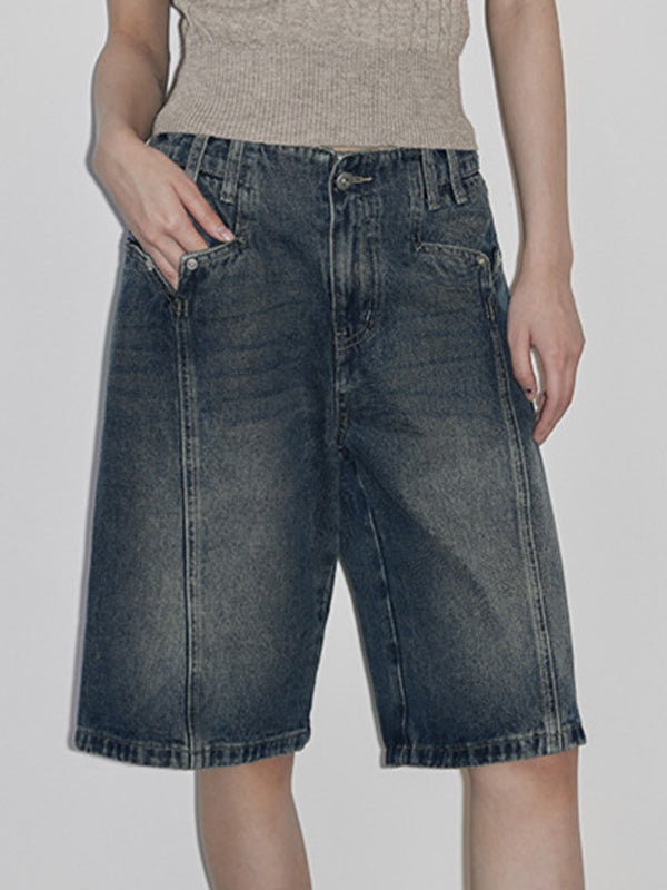Vintage Washed Aged Denim Shorts