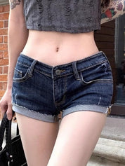 Worn Through Elasticity Denim Shorts