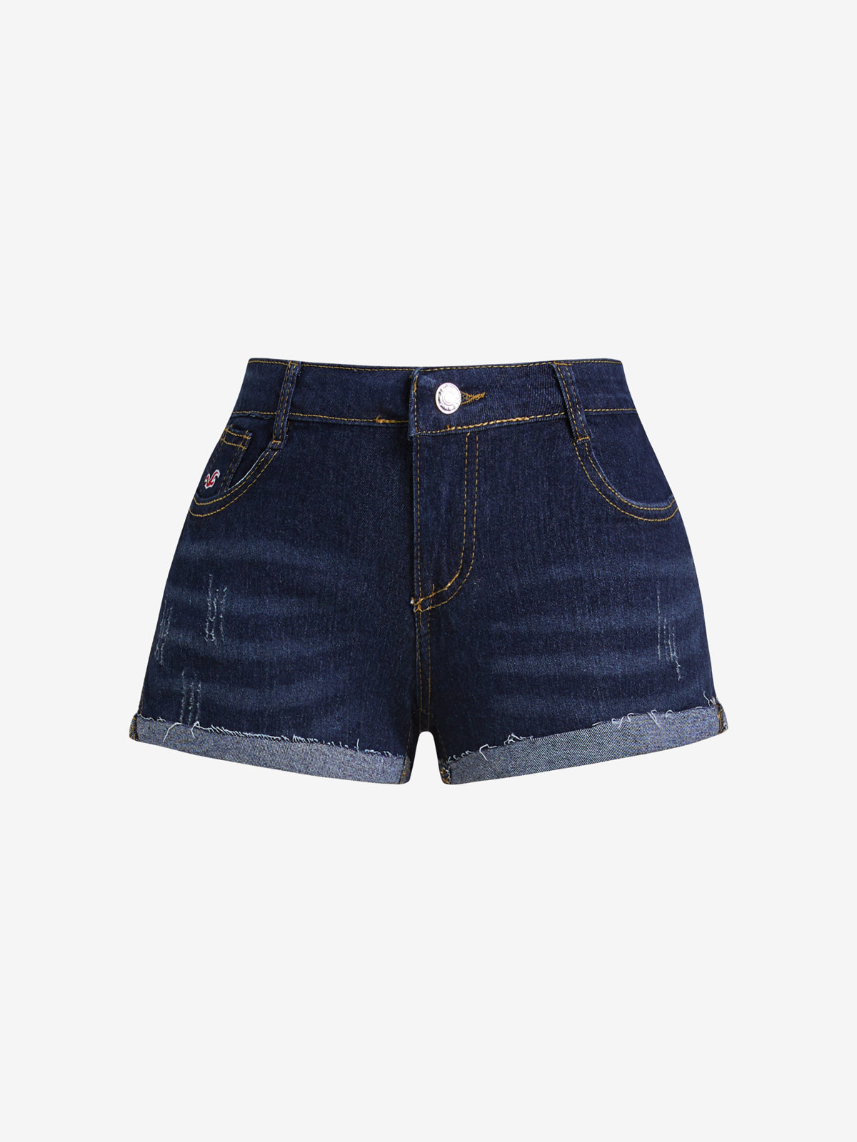 Worn Through Elasticity Denim Shorts