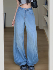 Straight Stripe Wide Leg Boyfriend Jeans