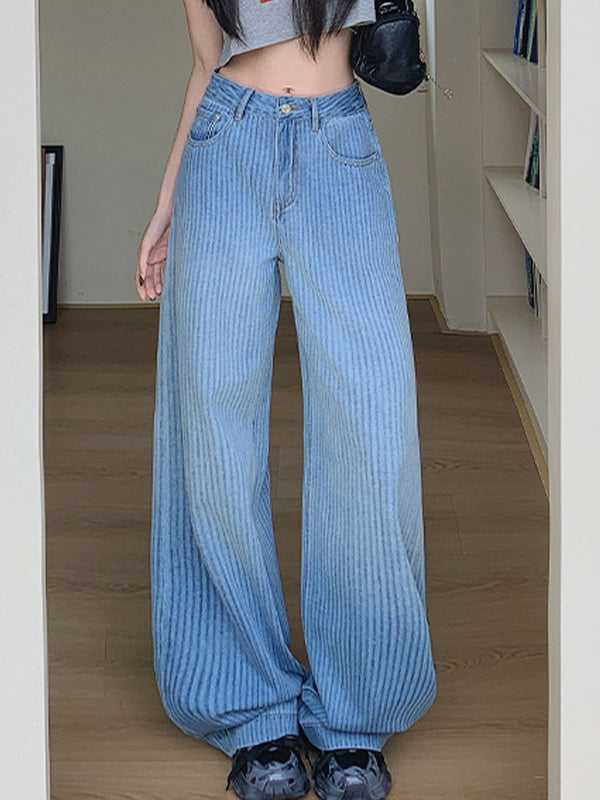Straight Stripe Wide Leg Boyfriend Jeans