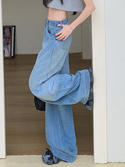 Straight Stripe Wide Leg Boyfriend Jeans