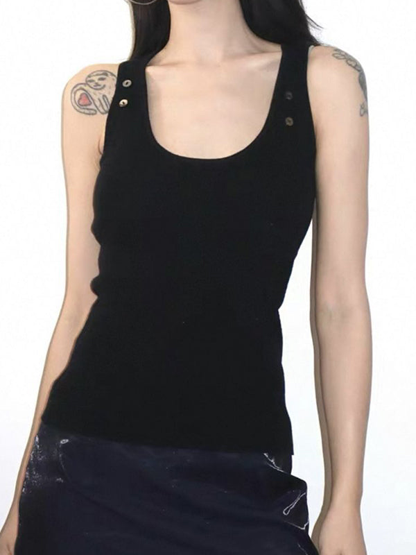 Studded Button Tank Top