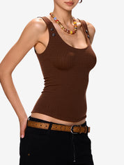 Studded Button Tank Top