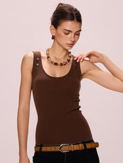Studded Button Tank Top