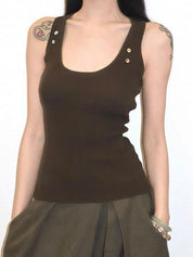 Studded Button Tank Top