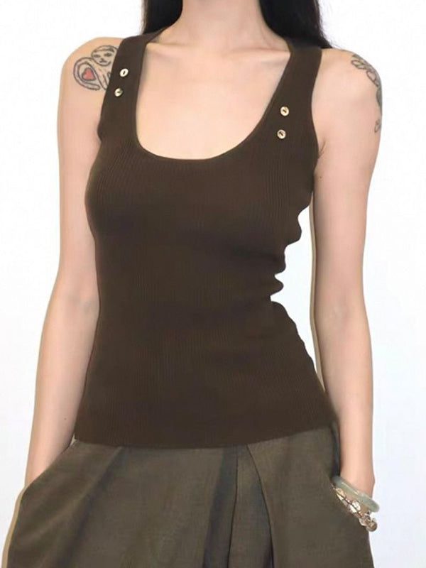 Studded Button Tank Top