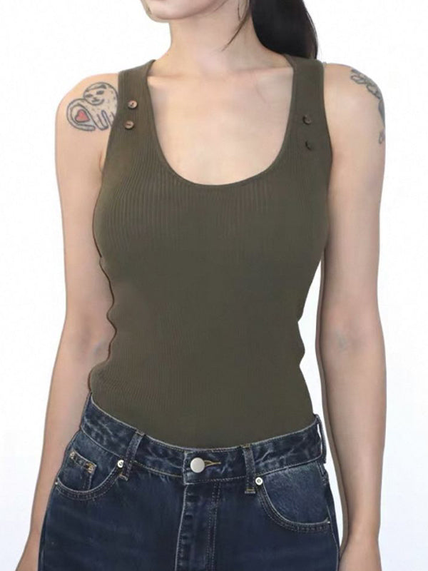 Studded Button Tank Top