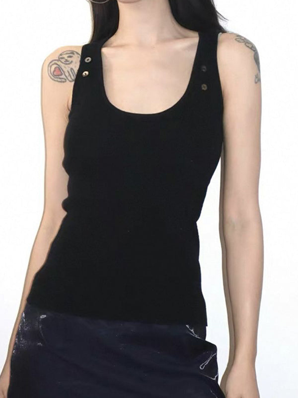 Studded Button Tank Top