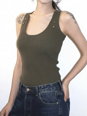 Studded Button Tank Top