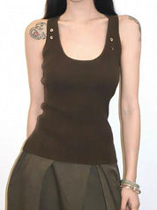 Studded Button Tank Top