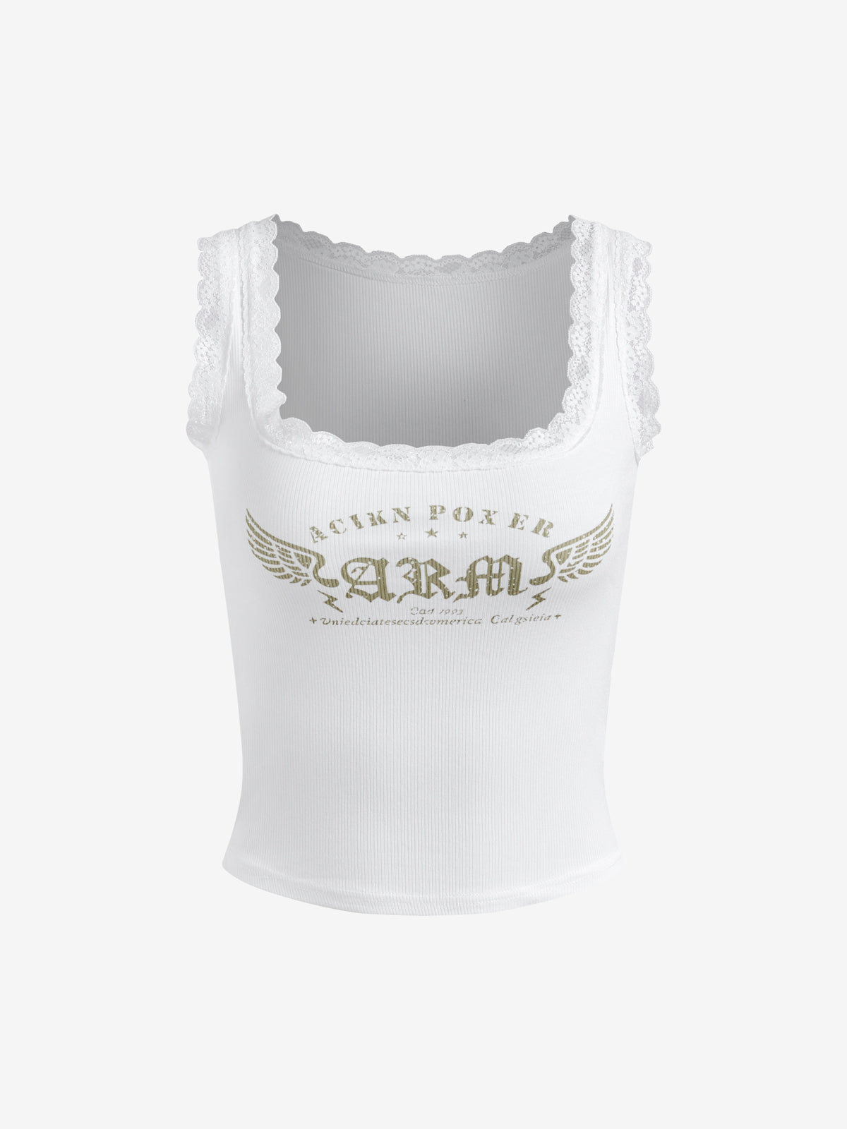 Lace Trimmed Square Neckline Tank Top