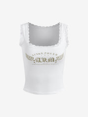 Lace Trimmed Square Neckline Tank Top