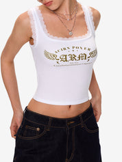 Lace Trimmed Square Neckline Tank Top