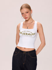Lace Trimmed Square Neckline Tank Top