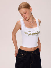 Lace Trimmed Square Neckline Tank Top