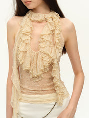 Two-Colour Lace Halter Vest