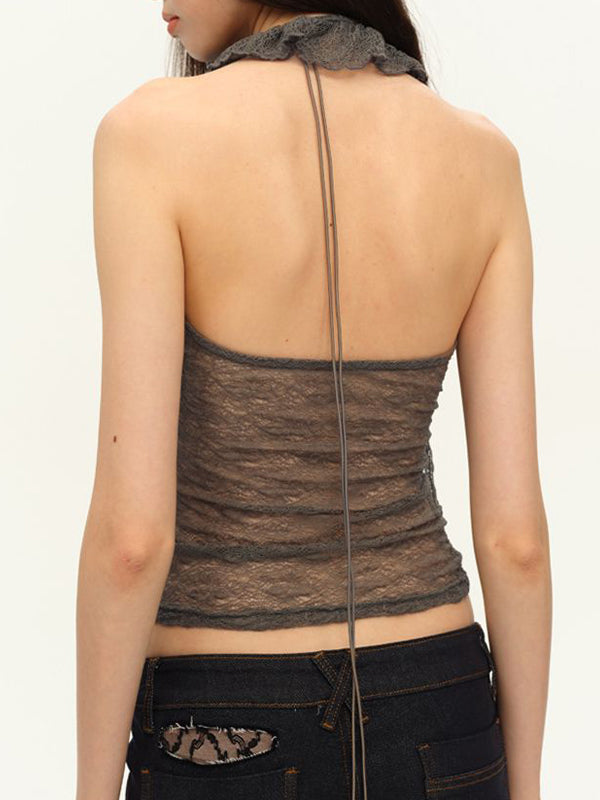 Two-Colour Lace Halter Vest