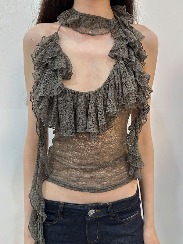Two-Colour Lace Halter Vest