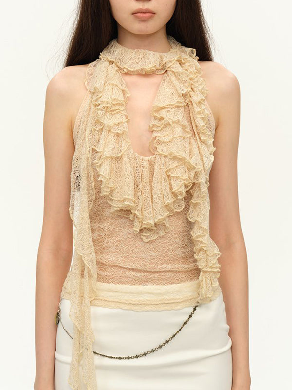 Two-Colour Lace Halter Vest