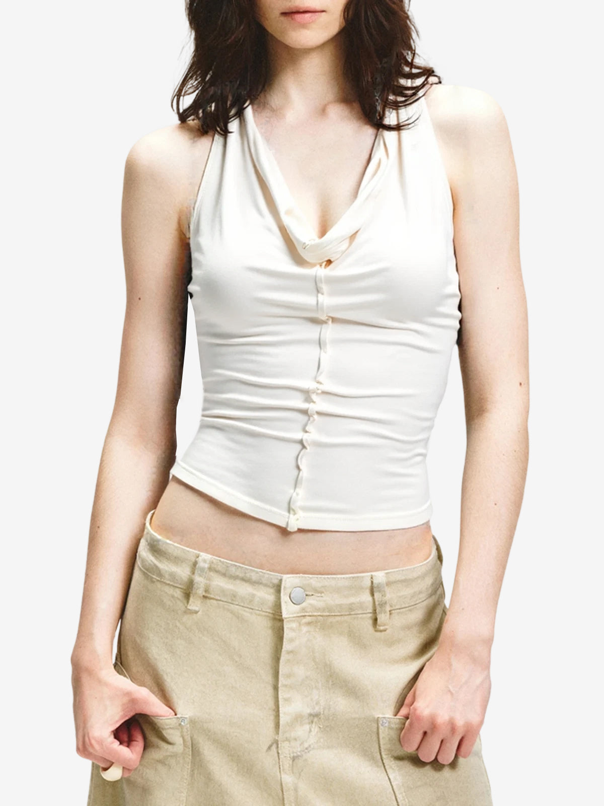 Crucifix Neck Swing Collar Halter Vest