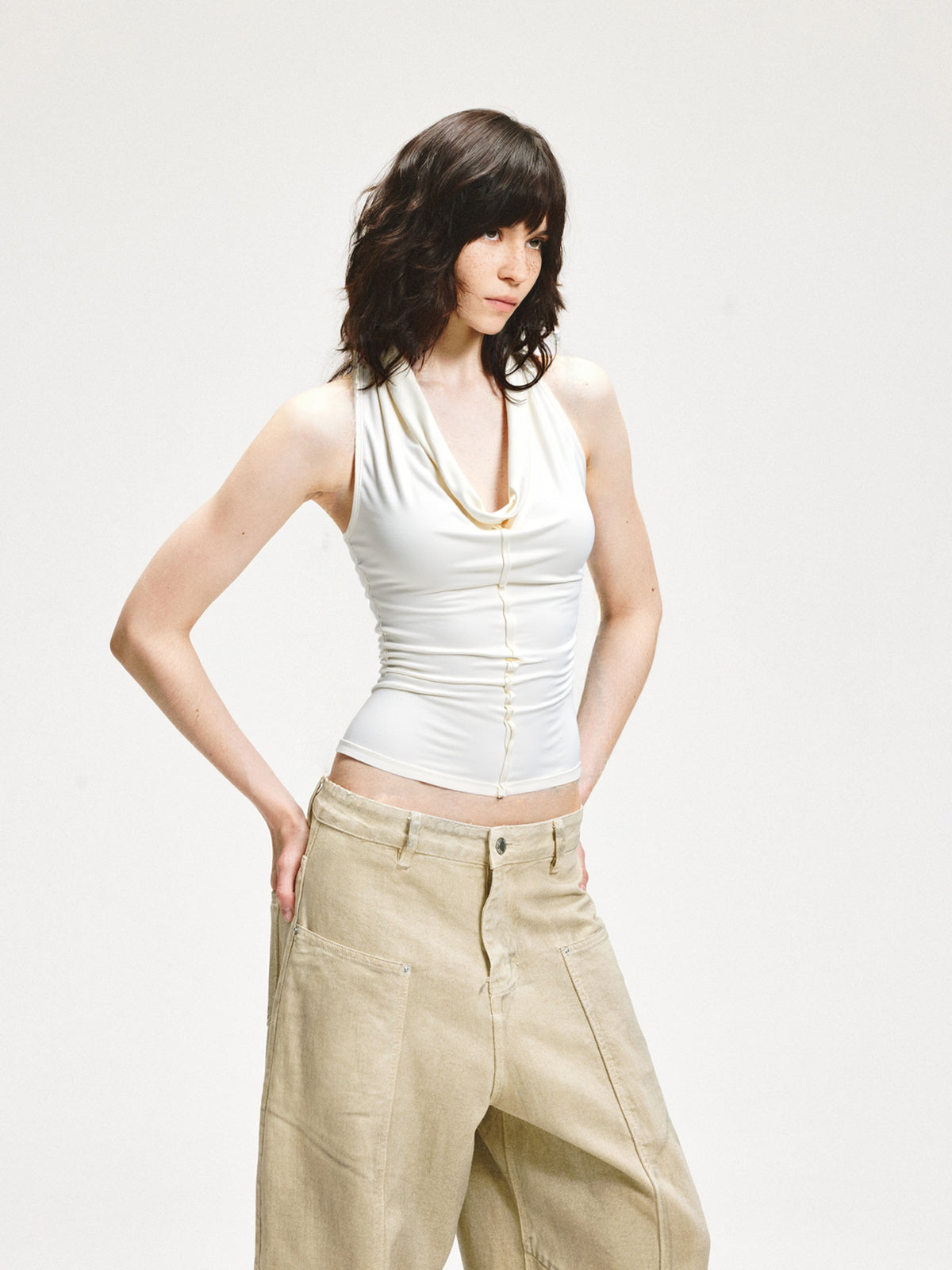 Crucifix Neck Swing Collar Halter Vest