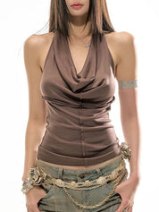 Crucifix Neck Swing Collar Halter Vest