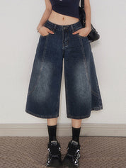 Retro Wide-Legged Denim Shorts