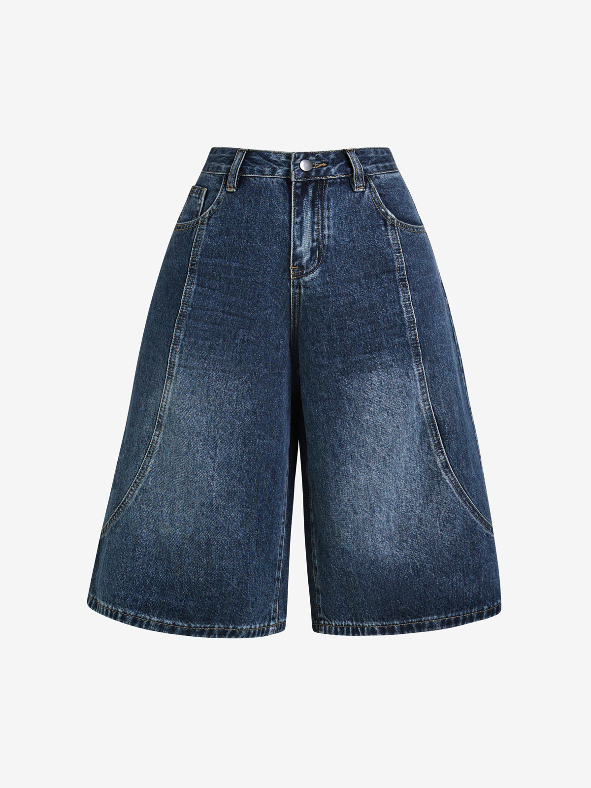 Retro Wide-Legged Denim Shorts