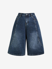 Retro Wide-Legged Denim Shorts