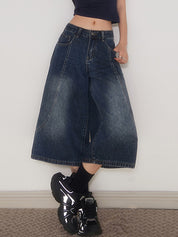 Retro Wide-Legged Denim Shorts