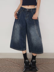 Retro Wide-Legged Denim Shorts