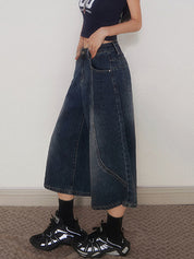 Retro Wide-Legged Denim Shorts